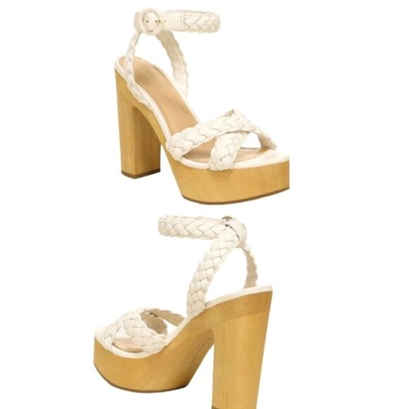 VERONICA BEARD Gael Woven Leather Ankle Strap Wooden Platform Sandals NWT $395 - Picture 1 of 9